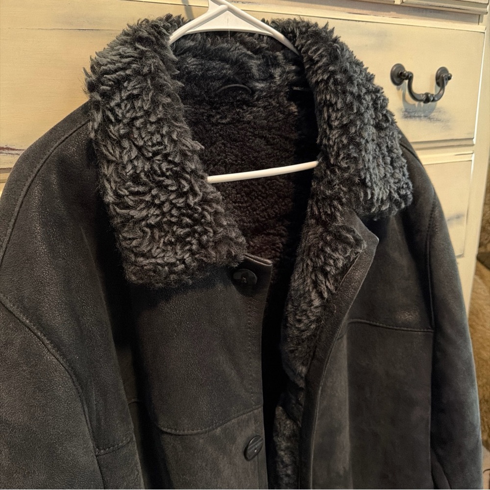 Vintage Nicole Miller New York Dyed Shearling Leather Coat XL - Picture 2 of 8